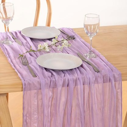 MLMC 3 Pack Lilac Purple Table Runner 10ft Lavender Cheesecloth Table Runner Rustic Gauze Cheese Cloth Centerpiece Decor 35x120 Inches for Bridal Shower Baby Shower Birthday Wedding Decor