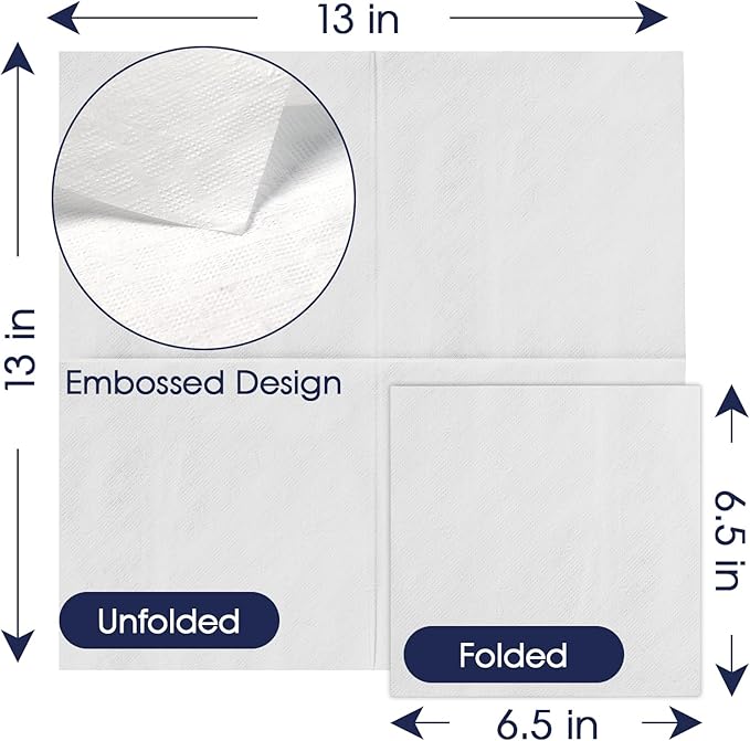 JollyPack 1000 Count White Paper Napkins - 1-Ply 6.5 x 6.5 Folded Bulk Disposable Beverage Cocktail Napkins, Dinner Paper for Restaurants, Bars and Parties - 13 x 13 Unfolded