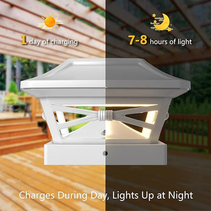 Davinci Lighting Renaissance Solar Outdoor Post Cap Lights - Includes Bases for 4x4 5x5 6x6 Posts - Bright LED Light - Pearl White (4 Pack)