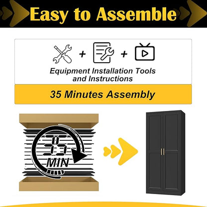 Kitchen Pantry Cabinet,71”Black Metal Pantry Storage Cabinet with Doors and 4 Adjustable Shelves,Kitchen Cabinet with 2 Gold Handles,Tall Cabinet for Livingroom,Pantry, Bathroom