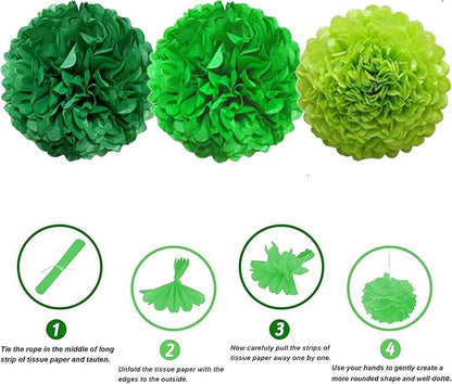 We Moment Green Paper Pom Poms Decorations for Wedding Birthday Green Party Decoration Ceiling Wall Hanging Green Tissue Flowers Decorations 3 Colors（Dark Green, Green, Light Green） 12 Inch, 10 Inch