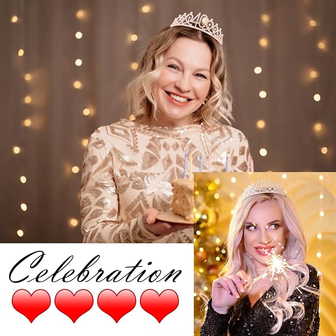 CIEHER 40th Birthday Crown + Sash + Pearl Pin Set for Women, Tiara, Gifts for Friends, Party Decorations & Favors