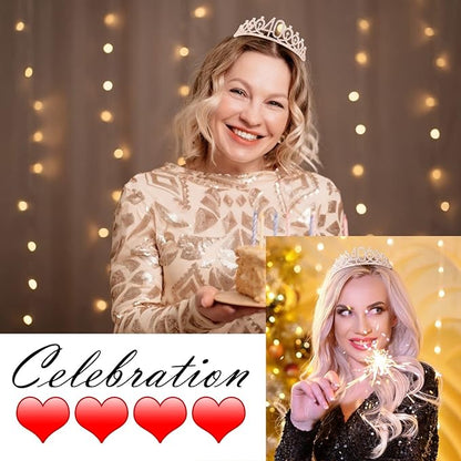 CIEHER 40th Birthday Crown + Sash + Pearl Pin Set for Women, Tiara, Gifts for Friends, Party Decorations & Favors
