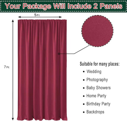 Hiasan Burgundy Backdrop Curtains for Parties, Polyester Photography Backdrop Drapes for Family Gatherings, Wedding Decorations, 5ftx7ft, Set of 2 Panels