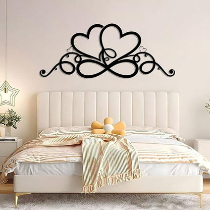 Infinity Heart Metal Wall Art, Infinity Heart Wall Decor, Double Infinity Heart Metal Sign, Love Sign Wall Decor, Infinity Sign Wall Decor, Metal Love Wall Decor, Geometric Wall Art (Black, 41"x17"/105x42cm)
