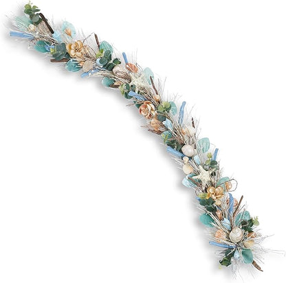 Holiday Tree 5' Coastal Shell Christmas Garland – Handcrafted Beach Christmas Decor with Capiz Shells, Driftwood & Twigs | Coastal Elegance for Mantle, Wall, Bedroom, Dining & Doorway