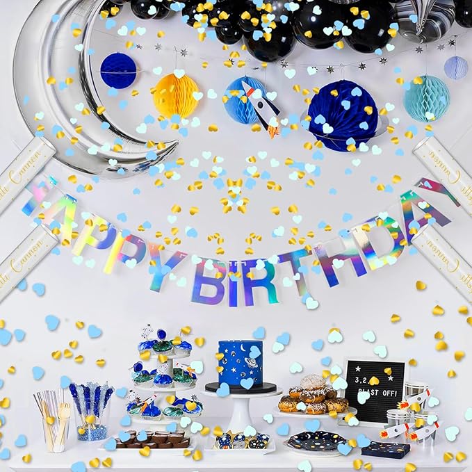 16" Confetti Cannons with Blue & Gold Heart Filling - Party Poppers for Gender Reveal Baby Shower Bridal Shower Valentine Wedding Anniversary - Easy to Use - Pack of 2