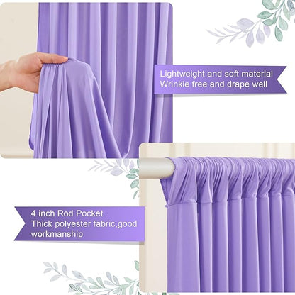 8 x 10ft Lavender Backdrop Curtains Photo Backdrop Drapes Wrinkle-Free Polyester Curtain Backdrop for Girls Birthday Party Photoshoot Backdrop Wedding Baby Shower Graduation Celebrations Decor