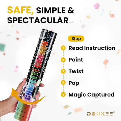 Biodegradable Confetti Cannon Poppers, DOUKEE Multicolor Confetti Shooter, Party Popper 2PK for Celebration, Birthday, Graduation, New Year's Eve Party
