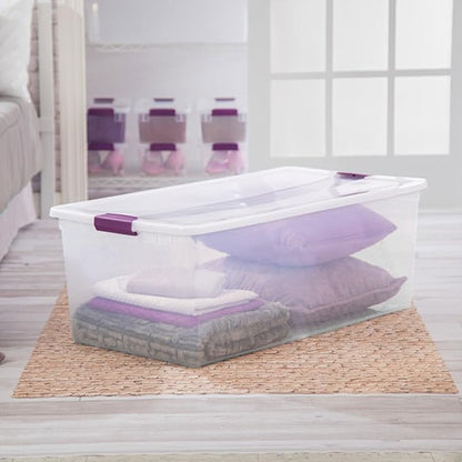 Sterilite 8-Pack 110 Quart ClearView Latch Box, Stackable Organizer Bins with Latching Lids - Clear Plastic Organization Containers for Closet, Bedroom, Shelving Units and Everyday Home Storage