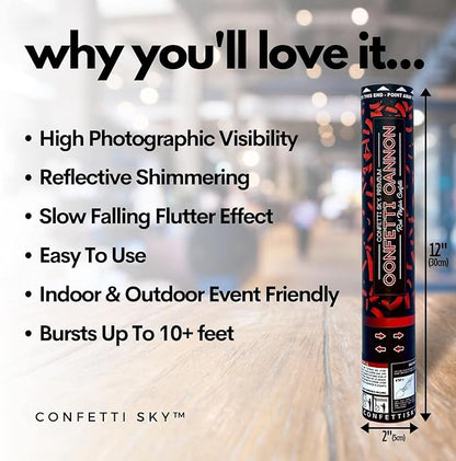 Confetti Sky [6 Pack] 12 Inch Confetti Cannons | Red Confetti Poppers for Wedding Celebration, Birthday Party, Pranks, Graduation, Christmas Eve and New Year Celebration