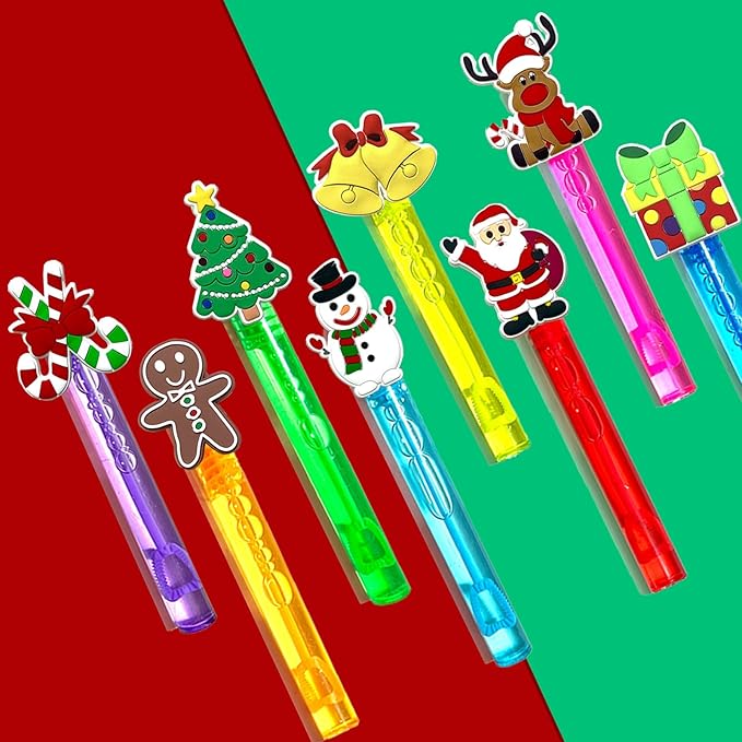 Christmas Party Favors,24Pcs Christmas Bubble Wands for Kids,Xmas Bubble Wand for Birthday Party Supplies,Classroom Prizes Pinata Goodie Bag Stuffers Gift