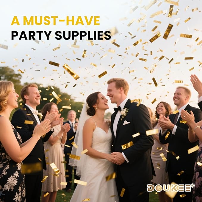 Graduation Confetti Poppers Gold, DOUKEE 2Pack Shiny Gold Mylar Confetti Poppers Cannon Party Shooter for Graduation, New Years Eve, Birthday Party Supplies -12 Inch