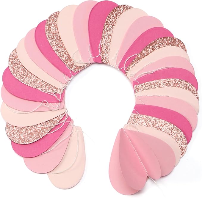 Rose-Gold Hot-Pink Party-Decorations Heart Garland - 39Ft 3D Wedding Bridal Shower Hanging Paper Streamers Banner,Baby Girl Birthday Bachelorette Engagement Mohters Brunch Decor Ouruola