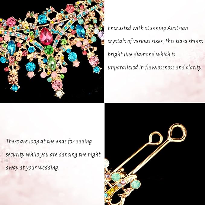 TOBATOBA Tiaras for Women, Multicolor Tiara Gold Crowns for Women, Wedding Tiara for Bride Queen Crown, Royal Princess Quinceanera Headpieces for Birthday Prom Pageant Halloween Cosplay Accessories