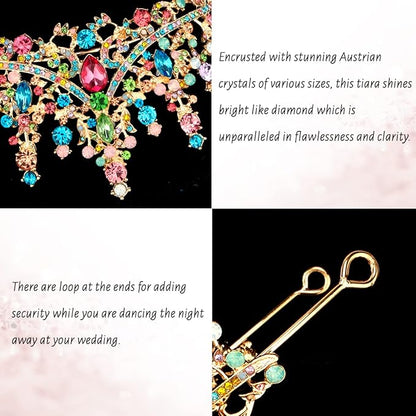 TOBATOBA Tiaras for Women, Multicolor Tiara Gold Crowns for Women, Wedding Tiara for Bride Queen Crown, Royal Princess Quinceanera Headpieces for Birthday Prom Pageant Halloween Cosplay Accessories