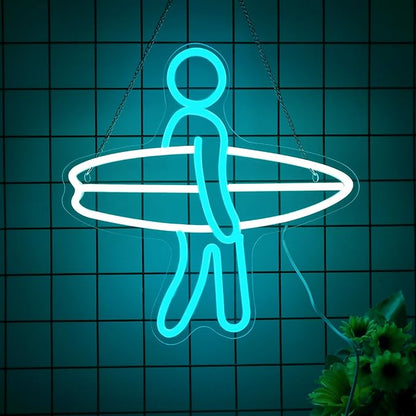 Surfer Neon Sign for Home Décor, Surfboard Neon Light for Wall Decor, Surfing Led Sign, Gym Room Bedroom Decoration, Sports Neon Signs, Men Women Boys Birthday Christmas Gifts Size 16''