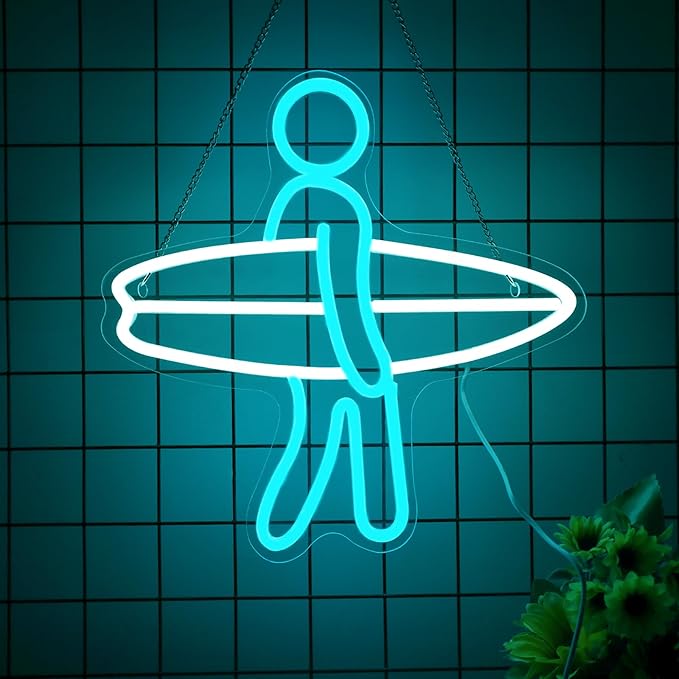 Surfer Neon Sign for Home Décor, Surfboard Neon Light for Wall Decor, Surfing Led Sign, Gym Room Bedroom Decoration, Sports Neon Signs, Men Women Boys Birthday Christmas Gifts Size 12''