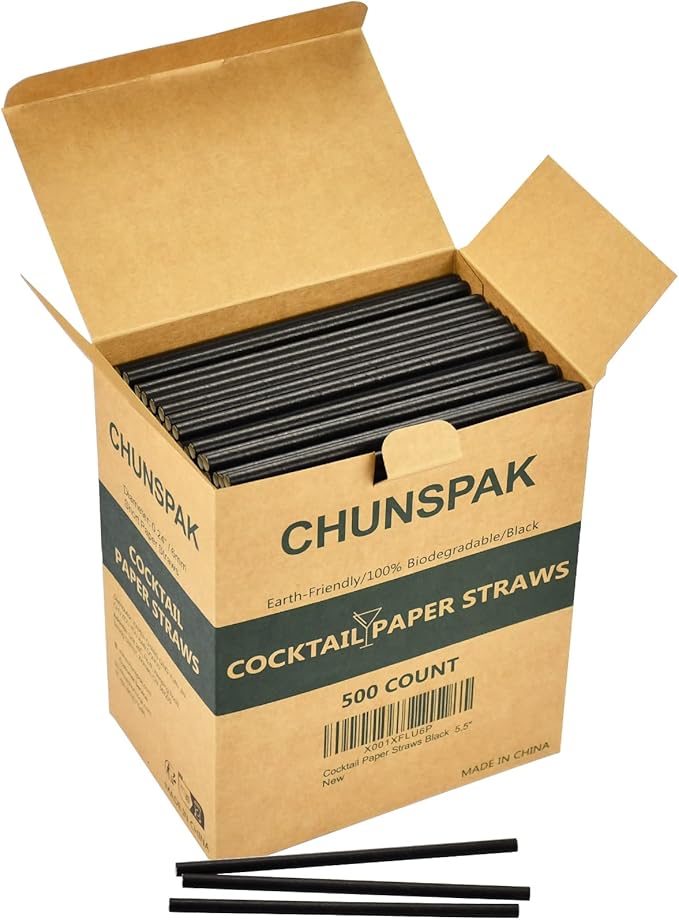 Short Paper Straws Bulk 5.5 inch - 500 ct. Disposable Black Paper Drinking Straw, Sip Stirrers for Cocktail, Coffee and Short Drinks