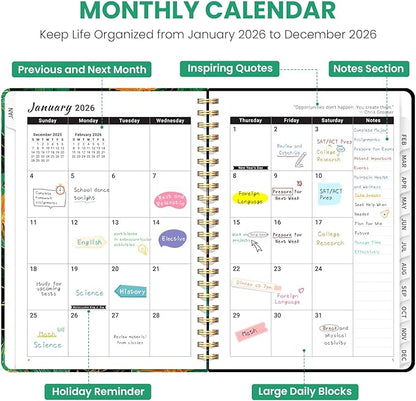 2026 Planner, Weekly and Monthly Planner for Women, Jan 2026 - Dec 2026 Pretty 2026 Calendar Planner with Monthly Tabs, Inner Pocket, Spiral Binding, Perfect for Office Home School - 6.3" x 8.5", Jungle Elephant