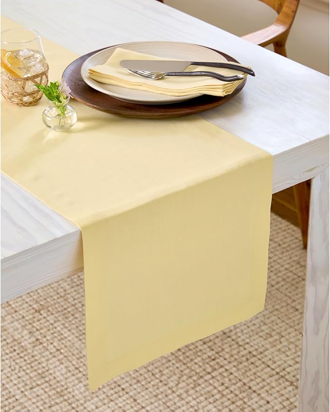 Solino Home Linen Table Runner 120 Inches Long - 100% Pure Linen Golden Straw Dining Table Runner 14 x 120 Inch for Fall, Autumn - Fete