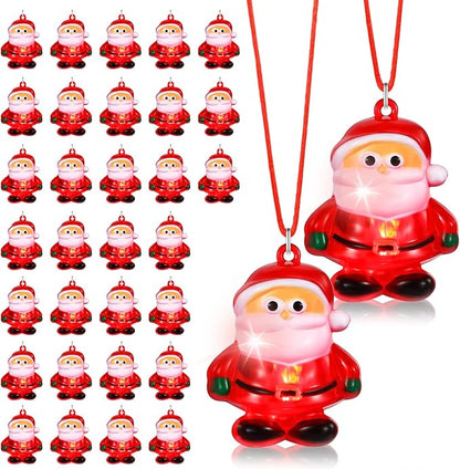 Yinkin 60 Pcs Christmas Light up Necklace for Adults Flashing Necklaces Christmas Accessory for Xmas Party Favors Stocking Stuffers Xmas Ornaments Decoration Party Supplies (Santa)
