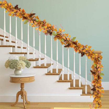 2 Pack Fall Maple Leaf Vine Clearance, 6.5 Ft/Piece Hanging Vine Garland Artificial Autumn Foliage Thanksgiving Decor for Home Wedding Fireplace Party