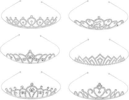Tiaras for Women, Silver Birthday Tiara Crown for Women Metal Crystal Rhinestone Princess Crown Headband for Party Weddings Prom Homecoming 6 Pack