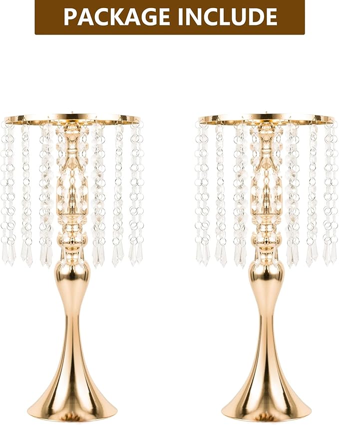 LANLONG Set of 2 Crystal Wedding Table Centerpieces Gold Flower Stand Vases Centerpiece Decorations for Reception Party Home Decor
