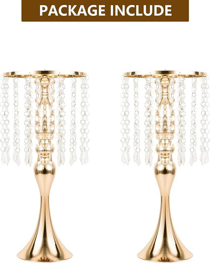 LANLONG Set of 2 Crystal Wedding Table Centerpieces Gold Flower Stand Vases Centerpiece Decorations for Reception Party Home Decor
