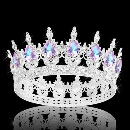Queen Crown Rhinestone Wedding Crowns and Tiaras for Women Costume Party Hair Accessories Princess Birthday Crown Crystal Bridal Crown (Silver Crown-Violet)