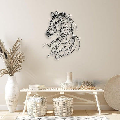 LIYOUYA Line Horse Metal Wall Decor - Rustic Farmhouse Room Decor Black Simple Horse Wall Art Home Decor for Living Room, Bedroom, Dining Room, Farmhouse (Black)