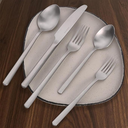KINGSTONE Silverware Set, 20 Piece Flatware Cutlery Set for 4, 18/10 Stainless Steel Silverware Mirror Polished Dishwasher Safe for Home, Restaurant, Wedding, Party, Matte Silver