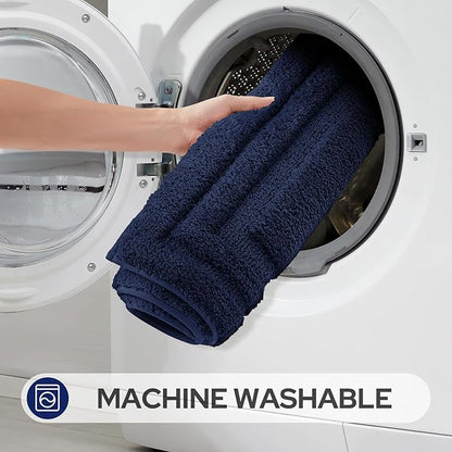 HOMEIDEAS Bathroom Rugs Sets 3 Piece, Microfiber Shaggy Bath Mat Set, Non-Slip Ultra Soft Carpet Mats, Large Rugs with U-Shaped Toilet for Bathroom, Tub, Shower,Navy Blue