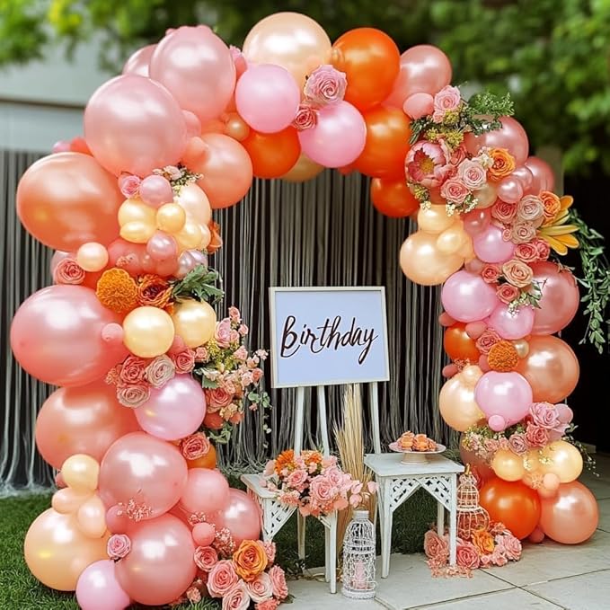 Pink Orange Balloons Double Stuffed Pearl Balloon Arch Latex Rose Light Pink Nude Balloon Garland for Birthday Thanksgiving Baby Shower Wedding Bridal Shower Fall Party Home Decoration