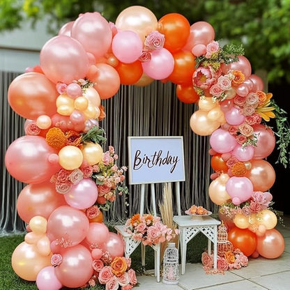 Pink Orange Balloons Double Stuffed Pearl Balloon Arch Latex Rose Light Pink Nude Balloon Garland for Birthday Thanksgiving Baby Shower Wedding Bridal Shower Fall Party Home Decoration