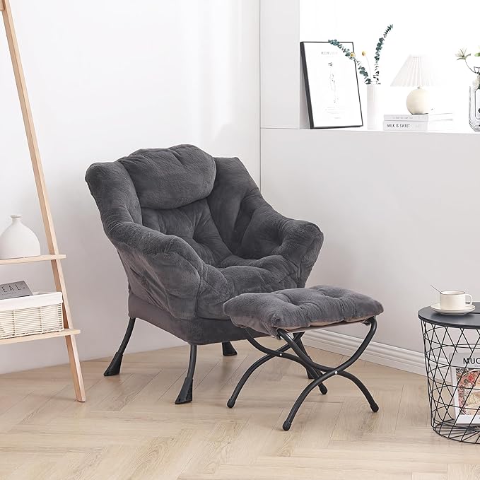 LITA Modern Accent Leisure Upholstered Sofa Chair, Lounge Reading Chair with Armrests and a Side Pocket for Living Room, Bedroom & Small Space, Plush Navy