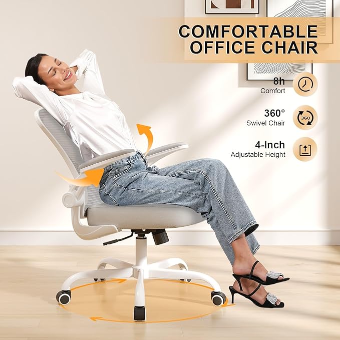 Synorla Office Chair, Ergonomic Desk Chairs 330LBS Capacity High Back Mesh Computer Chair with Flip-up Armrests, Comfy Work Chair with Adjustable Lumbar Support