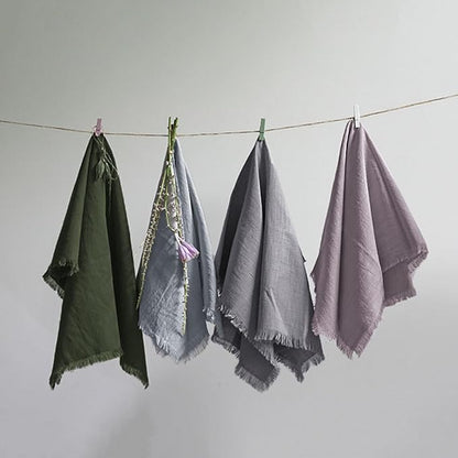 Handmade Cloth Napkins 100% Cotton Napkins with Fringe，Delicate Handmade Cloth Napkins for Dinners, Parties, Weddings and More，18 x 18 Inch Set of 4 - Olive Green