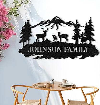 Custom Sign, Custom Metal Sign Customized Family Name Sign, Woodland Deer Metal Sign for Mother's Day Father's Day, Rustic Deer Hunter Gift Outdoor Decor Cabin Decor Home Decor Porch Wall Art Sign