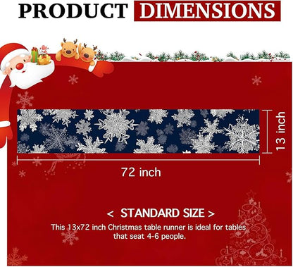 Blue Snowflake Table Runner 13x72 Inch Winter Table Runner Burlap Winter Holiday Dining Tables Decoration with White Snow Patterns Christmas Tablecloth for Kitchen Dining Home Party Decor