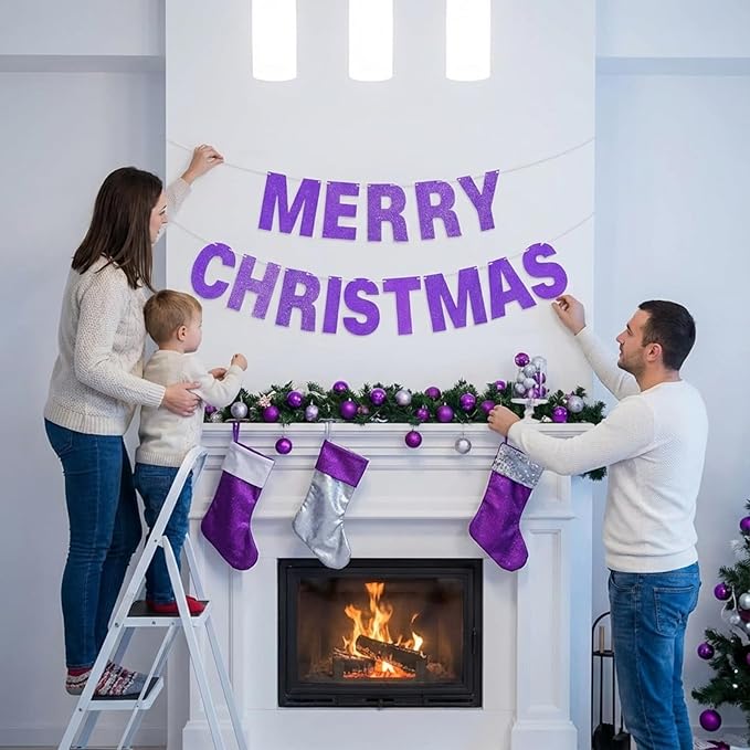 TaoBary 112 Pcs DIY Letter Kit Glitter Customizable Banner Letters Include 107 Letters and Numbers 3 Rope and 2 Needles for Birthday Halloween Christmas Wedding Valentine Party Decor(Purple)