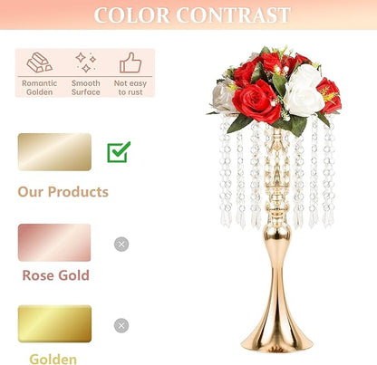 LANLONG Set of 2 Crystal Wedding Table Centerpieces Gold Flower Stand Vases Centerpiece Decorations for Reception Party Home Decor