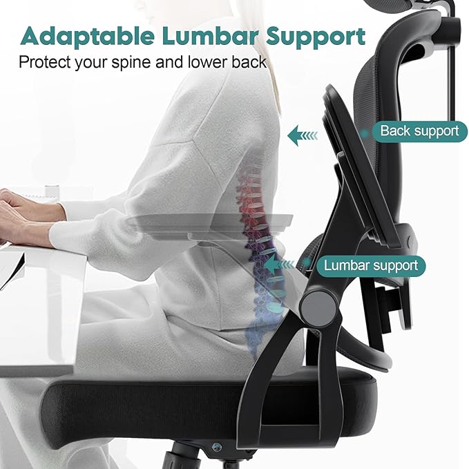 Monhey Ergonomic Office Chair, 90°-125° Tilt Back Home Desk Chair with 360° Swivel & Mute Wheels, High Back Mesh Computer Chair for Adults with Lumbar Support, 330 LBS Capacity(05Black)