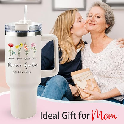 ThermoThrill Ships Next Day, Personalized 40 Oz Tumbler with Handle and Straw Custom Tumbler with Text Stainless Steel Mug Birthday Gifts for Women