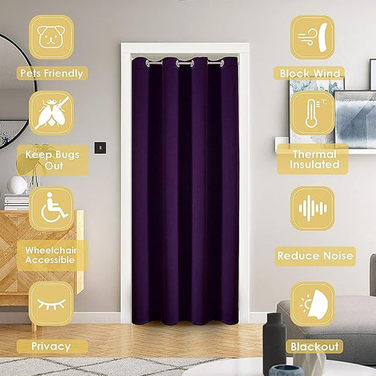 ChrisDowa Blackout Door Curtains for Doorway Privacy, Grommet Closet Curtains for Bedroom Closet Door, Thermal Insulated Doorway Cover Room Divider Drapes (1 Panel, Royal Purple, 52 x 80 Inch)
