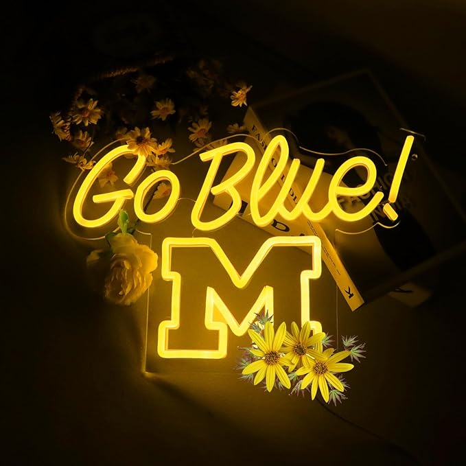 Michigan Neon Wolveriines Sign Go Blue Vibrant LED Wall Art for University of Michigan Fans for Game Day, Man Cave, Dorm & Bar Decor - Michigan Rugby Football Sports Team Spirit Gift for Alumni & Students