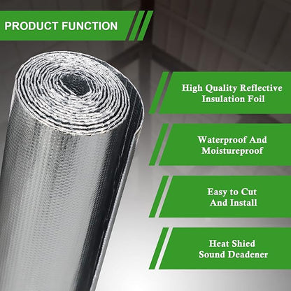 Reflective Insulation Roll, 24" x 50Ft, Aluminum, Radiant Barrier for Heat Insulation