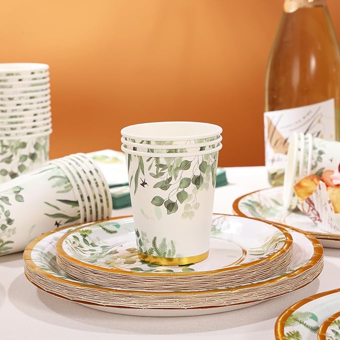 Sage Green Plates and Napkins Party Supplies - Sage Green Paper Plates Tableware Set for Baby Shower, Gender Neutral Birthday, Bride Shower, Wedding Table Decor, Serves 24