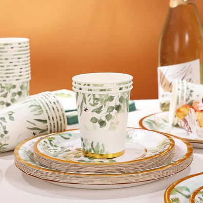 Sage Green Plates and Napkins Party Supplies - Sage Green Paper Plates Tableware Set for Baby Shower, Gender Neutral Birthday, Bride Shower, Wedding Table Decor, Serves 24